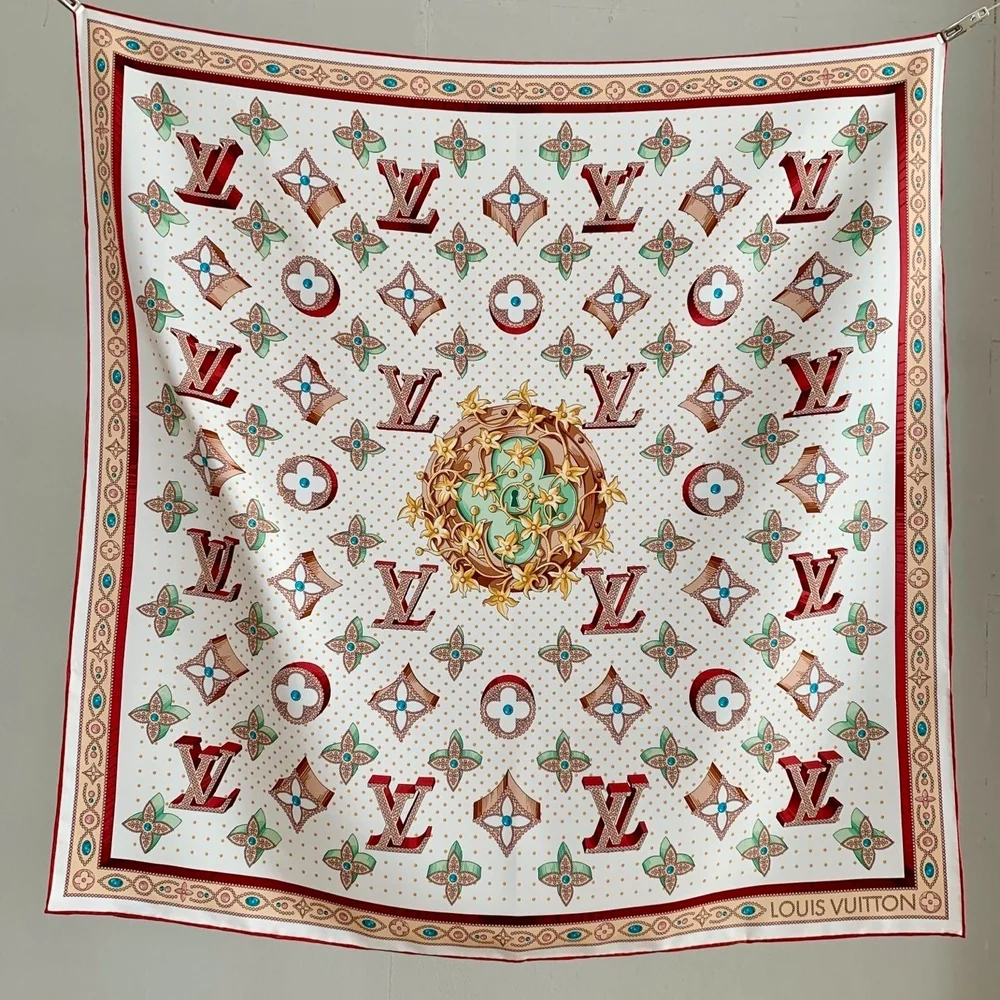 Cream and Red Silk Scarf